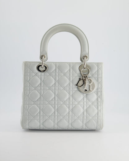 Christian Dior Ice Blue Medium Lady Dior Bag in Calfskin Leather with Silver Hardware