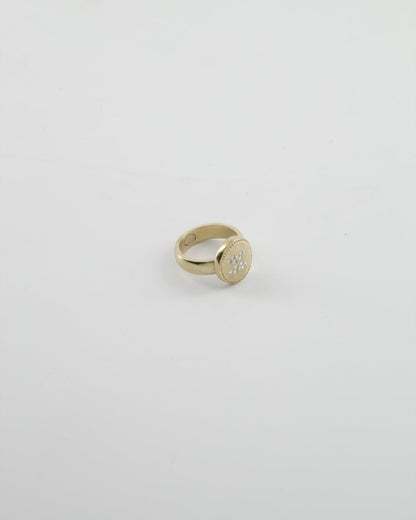 Chanel 19A Antique Champagne Gold Round Ring with Crystal CC Logo