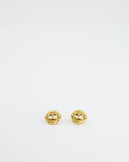 Chanel Vintage Yellow Gold Cut-Out Small Round Clip-On Earrings with CC Logo