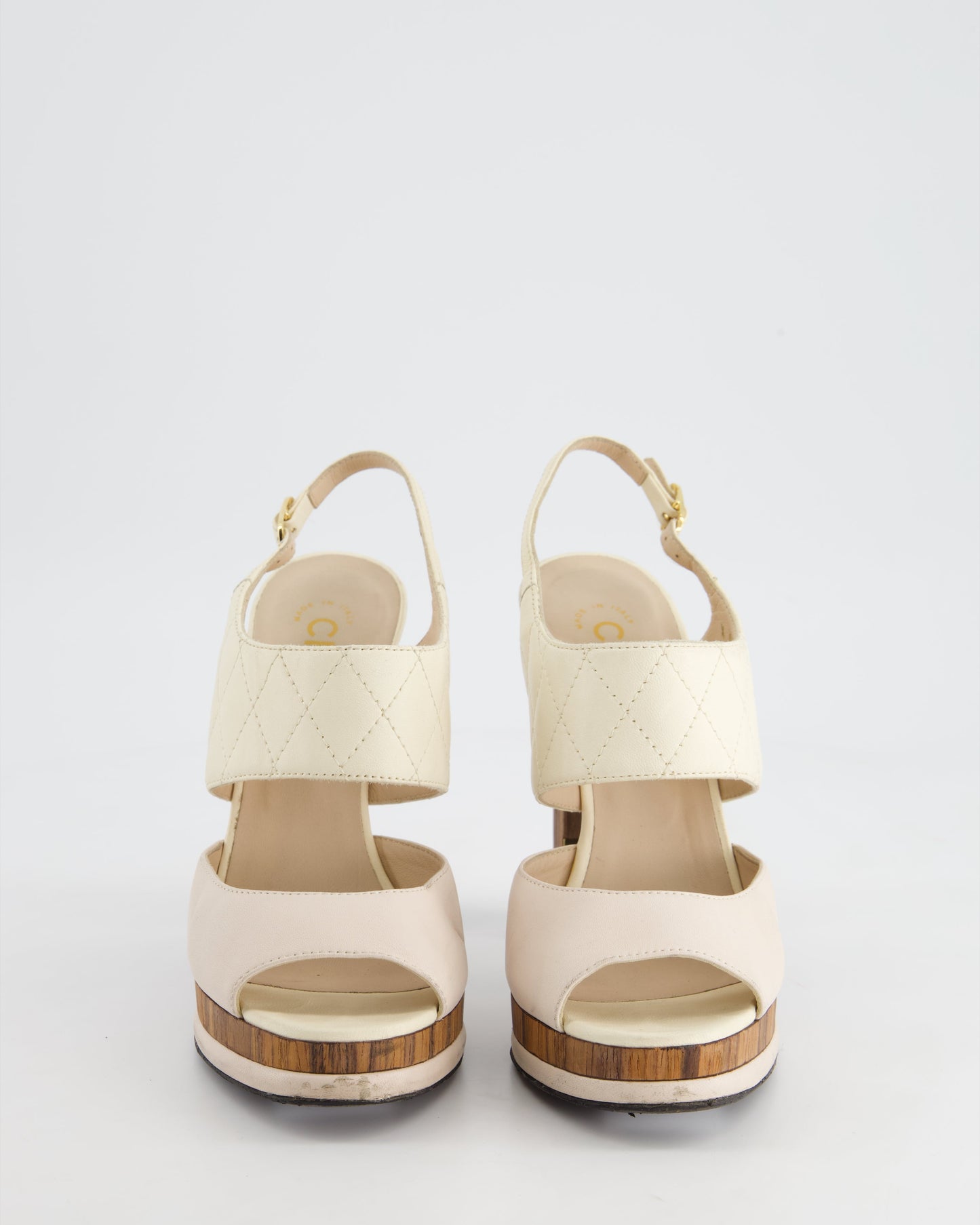 Chanel Platform Heels with Quilted Leather,  Wooden Details & CC LogoSize EU 36.5