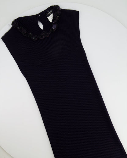 Chanel Purple Cashmere Silk Blend Sleeveless Top with Stone-Embellished Collar Size FR 40 (UK 12)