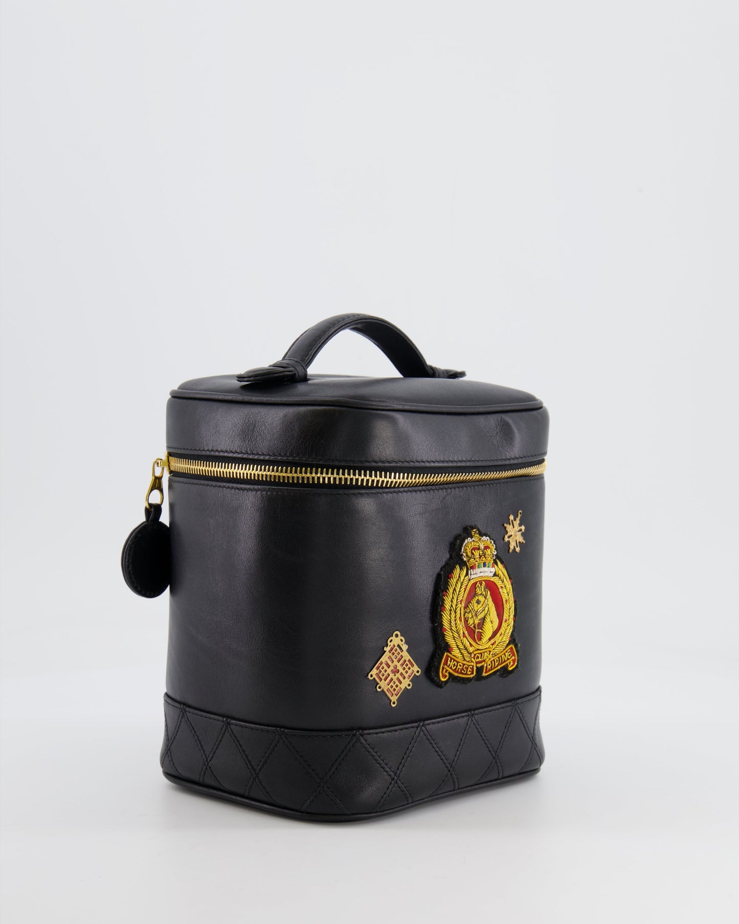 Chanel Vintage Black Lambskin Leather Embroidered Vanity Bag with 24K Gold Hardware