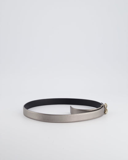 Chanel Metallic Silver Belt with Crystal CC Logo Detail Size 70cm