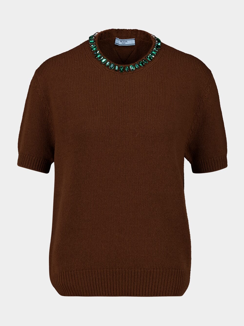 Tobacco Wool-Cashmere Sweater with Jewels
