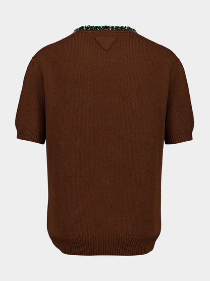 Tobacco Wool-Cashmere Sweater with Jewels