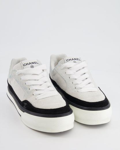 Chanel Coco 23B White and Black Suede Trainers with CC Logo Size EU 37.5