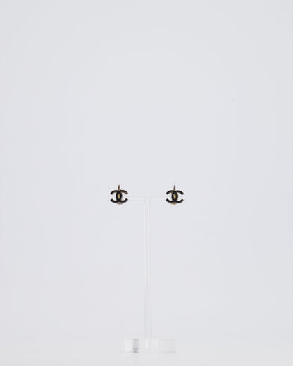*HOT* Chanel Ruthenium and Black Enamel CC Logo Earrings