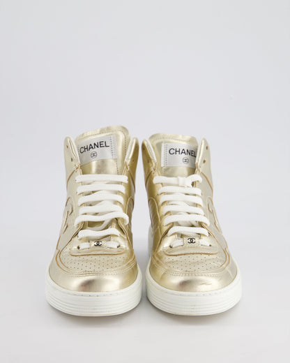 Chanel 24C Metallic Gold High Sneakers in Calfskin Leather with Logo Detail Size EU 39