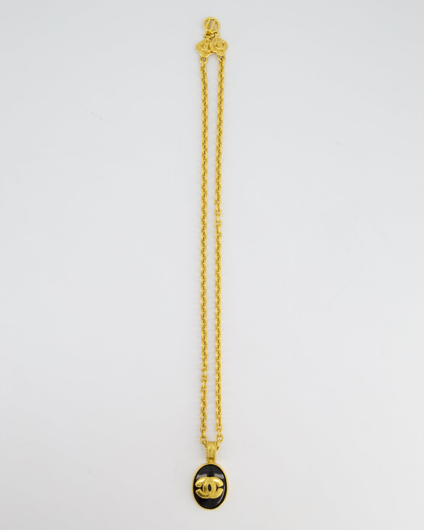 Chanel 96A Vintage Gold and Black Pendant Necklace With CC Detail