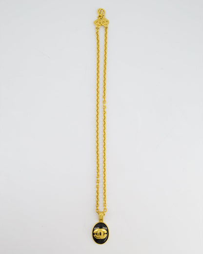Chanel 96A Vintage Gold and Black Pendant Necklace With CC Detail