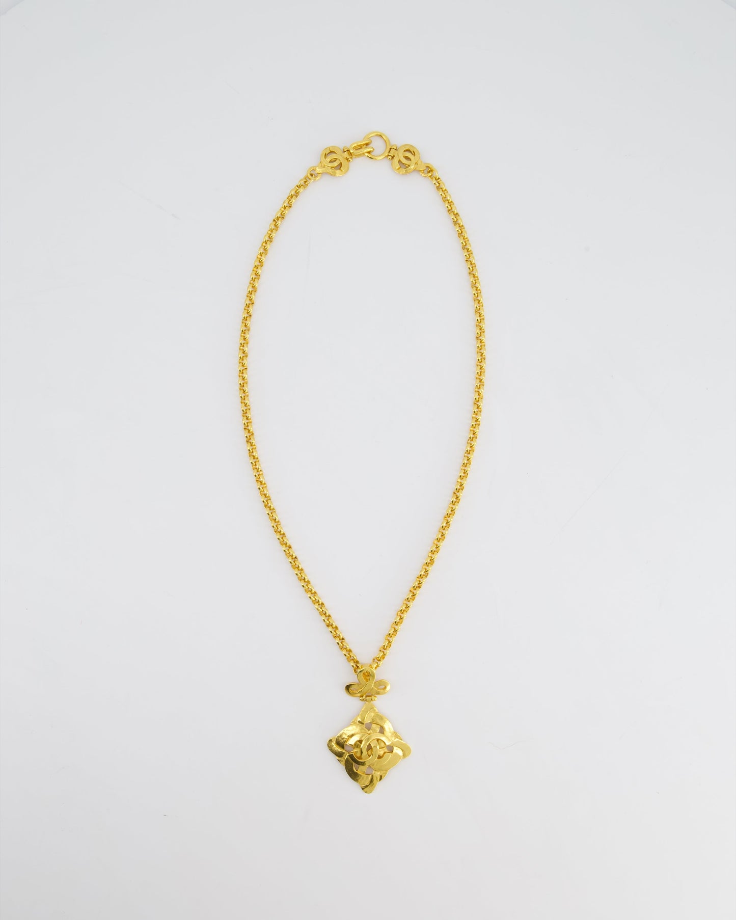 Chanel 97P Vintage Gold Pendant Necklace With CC Detail