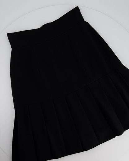 Chanel Black Wool Blazer Jacket and Pleated Mini Skirt Set With Belt and CC Logo Detail Buttons Size FR 38 (UK 10)