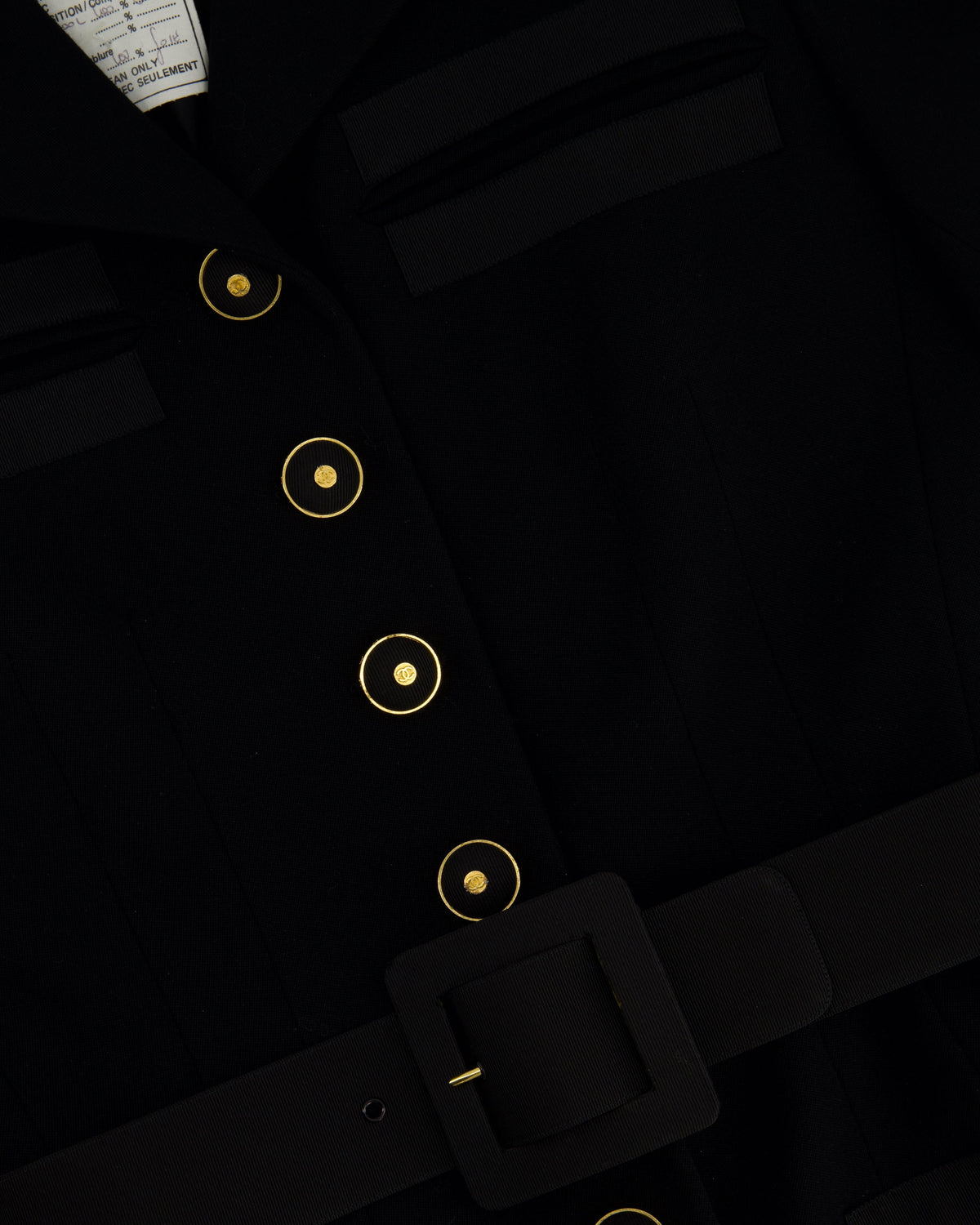 Chanel Black Wool Blazer Jacket and Pleated Mini Skirt Set With Belt and CC Logo Detail Buttons Size FR 38 (UK 10)