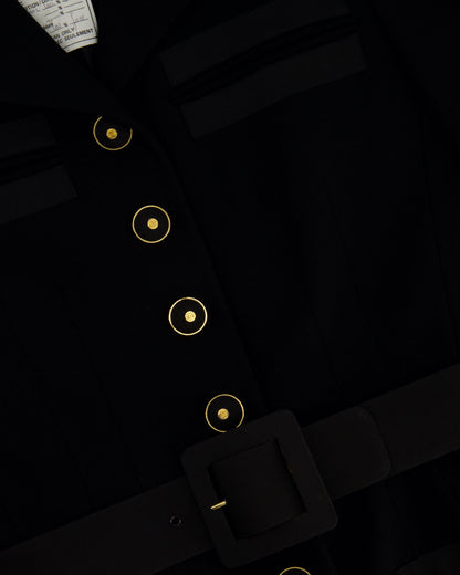 Chanel Black Wool Blazer Jacket and Pleated Mini Skirt Set With Belt and CC Logo Detail Buttons Size FR 38 (UK 10)