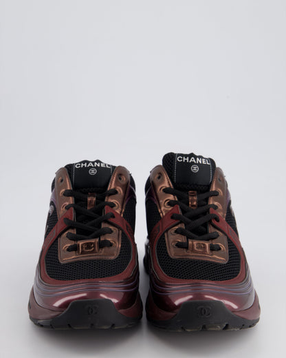 Chanel Patent Burgundy & Black Leather Sneakers With CC Logo Detail Size EU 41.5