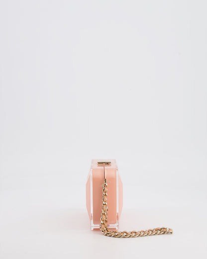 *COLLECTOR'S PIECE* Chanel Minaudi√®re Pink Plexiglass Clutch Bag With Champagne Hardware and Logo Detail