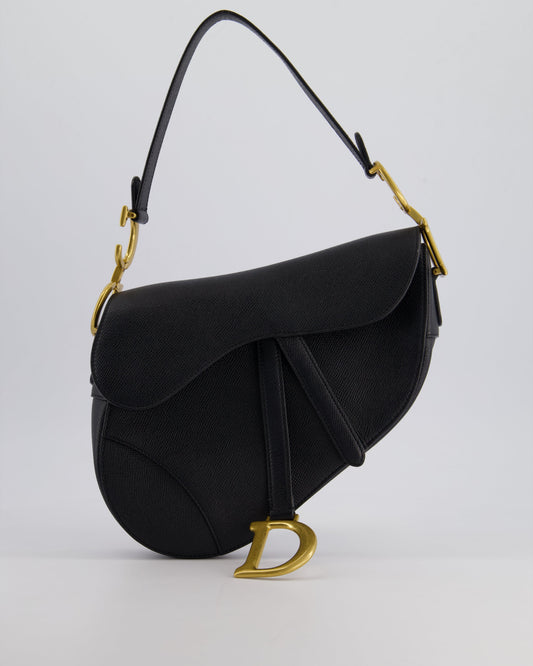 *FIRE PRICE* Christian Dior Medium Black Saddle Bag in Grained Calfskin Leather with Antique Gold Hardware