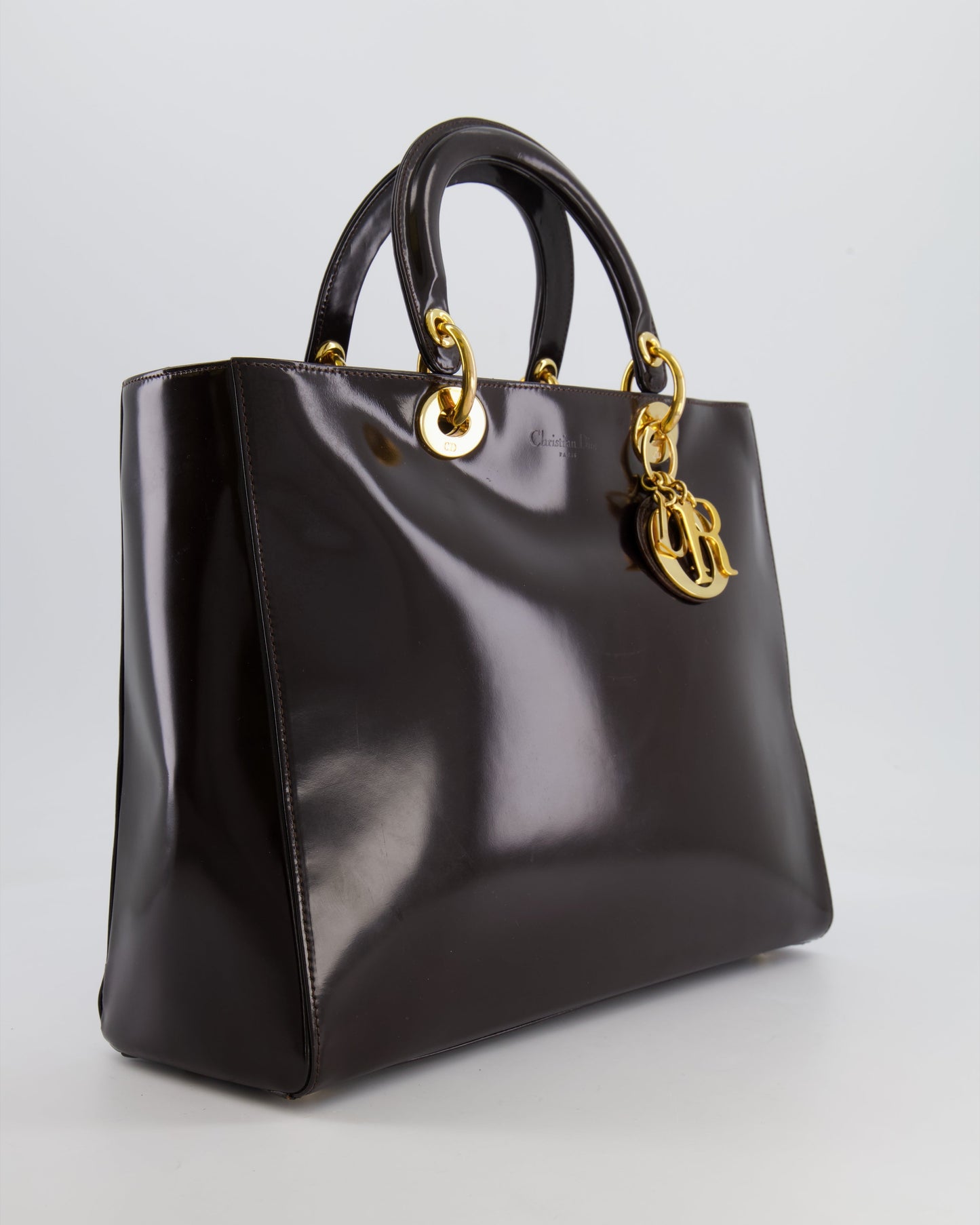 *FIRE PRICE* Christian Dior Vintage Espresso Brown Large Leather Lady Dior Bag with Gold Hardware RRP £5,600