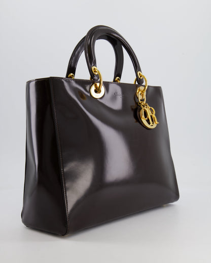 *FIRE PRICE* Christian Dior Vintage Espresso Brown Large Leather Lady Dior Bag with Gold Hardware RRP £5,600