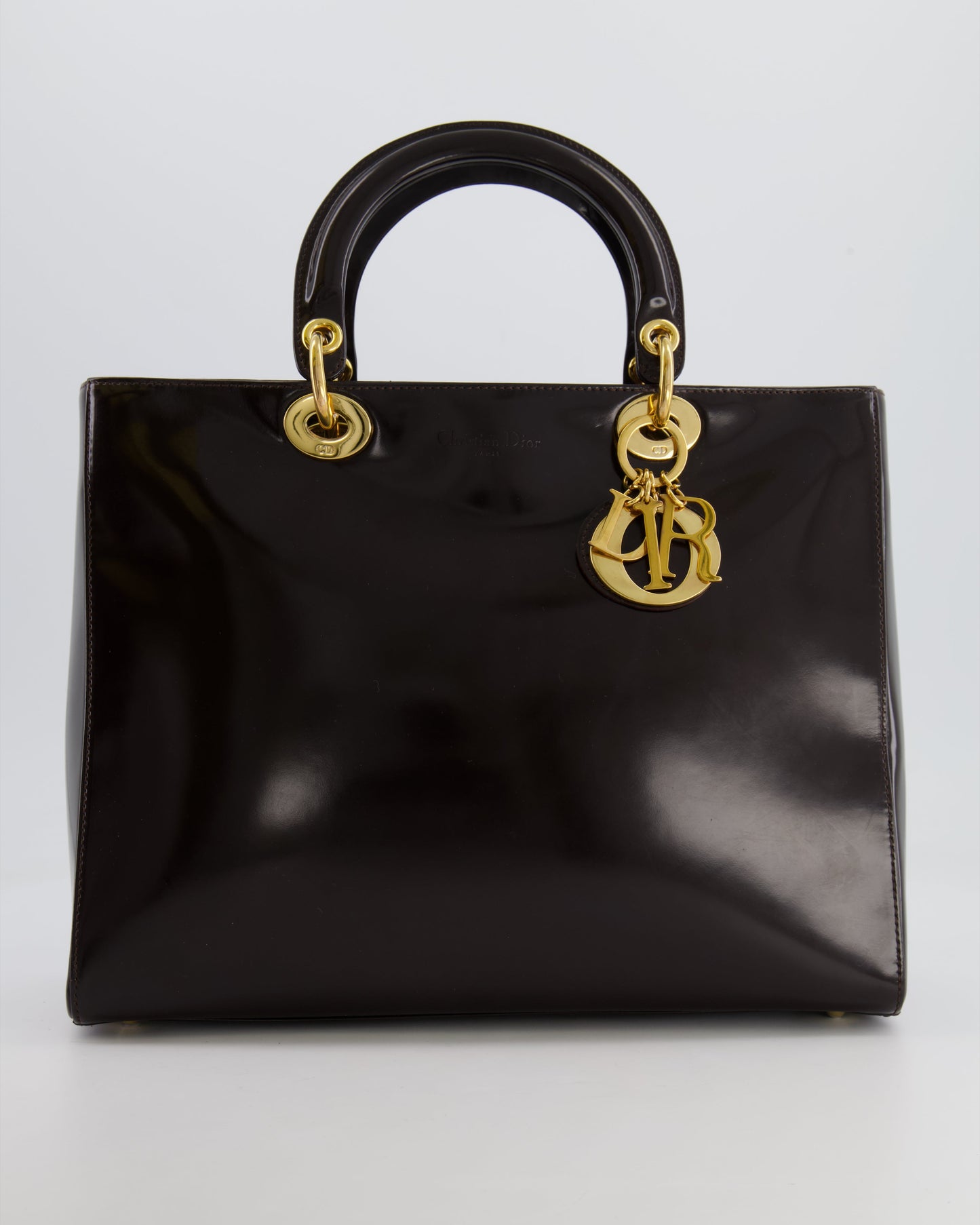 *FIRE PRICE* Christian Dior Vintage Espresso Brown Large Leather Lady Dior Bag with Gold Hardware RRP £5,600
