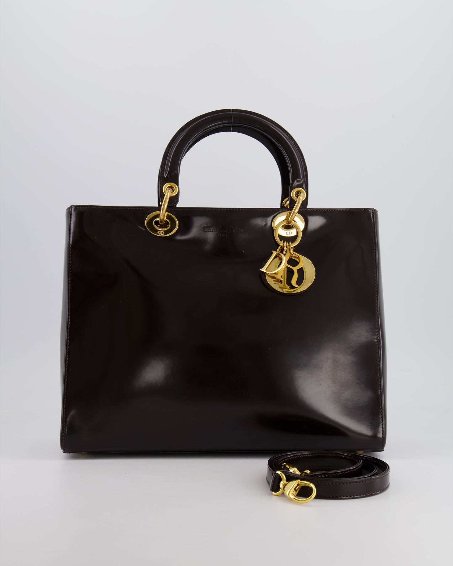 *FIRE PRICE* Christian Dior Vintage Espresso Brown Large Leather Lady Dior Bag with Gold Hardware RRP £5,600