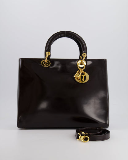 *FIRE PRICE* Christian Dior Vintage Espresso Brown Large Leather Lady Dior Bag with Gold Hardware RRP £5,600