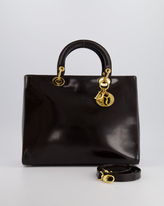 *FIRE PRICE* Christian Dior Vintage Espresso Brown Large Leather Lady Dior Bag with Gold Hardware RRP £5,600
