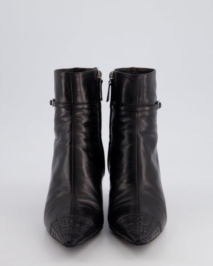 Chanel 05A Vintage Black Leather Pointed Toe Ankle Boots Size EU 36