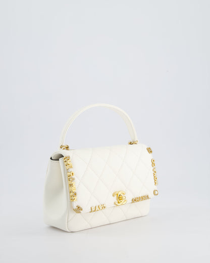 *LIMITED EDITION* Chanel White Paris Monaco Mini Single Flap Bag with Black Interior, Crystal Details and Brushed Gold Hardware