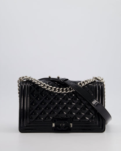 *FIRE PRICE* Chanel Black Patent Medium Boy Bag with Black and Silver Hardware