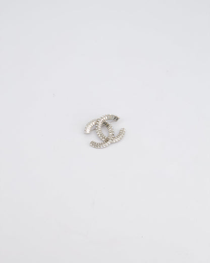 Chanel Silver Crystal Embellished CC Brooch