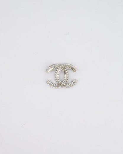 Chanel Silver Crystal Embellished CC Brooch