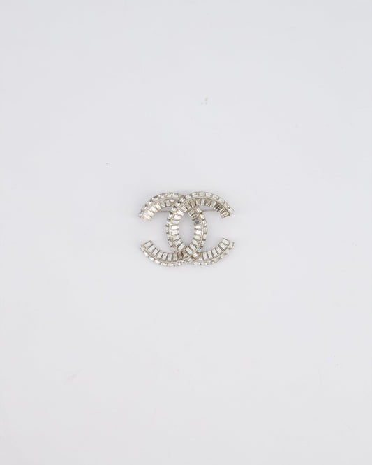 Chanel Silver Crystal Embellished CC Brooch