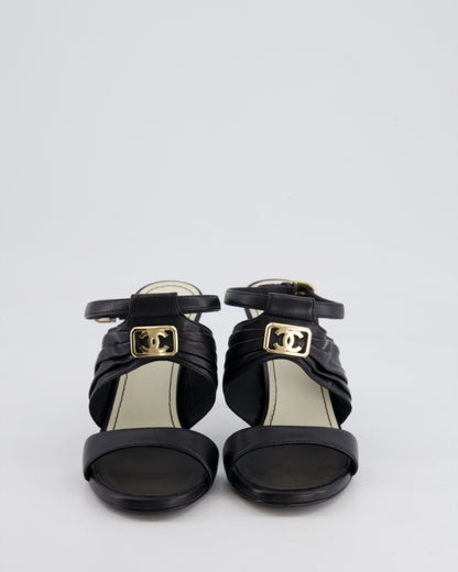 Chanel Black Leather Sandal Heels with Gold CC Details Size EU 37