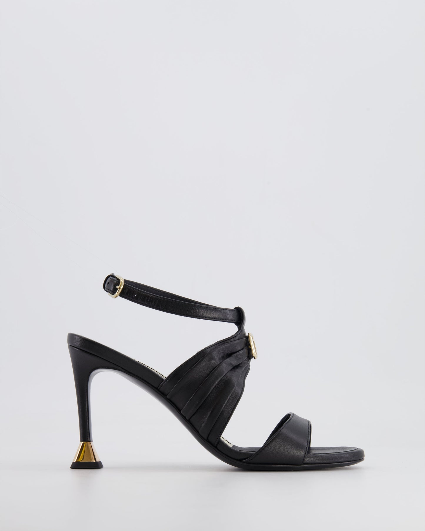 Chanel Black Leather Sandal Heels with Gold CC Details Size EU 37