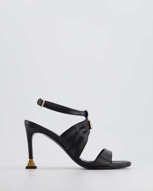 Chanel Black Leather Sandal Heels with Gold CC Details Size EU 37