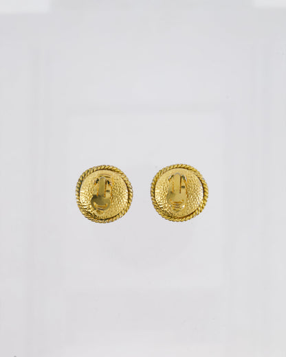 Chanel Vintage 95A Gold and Pearl Round CC Logo Textured Earrings