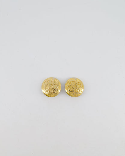 Chanel Vintage Gold Round Clip-On Earrings with CC Logos