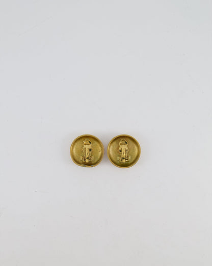 Chanel 94P Vintage Gold Textured Round Clip-On Earrings with Gold CC Logo