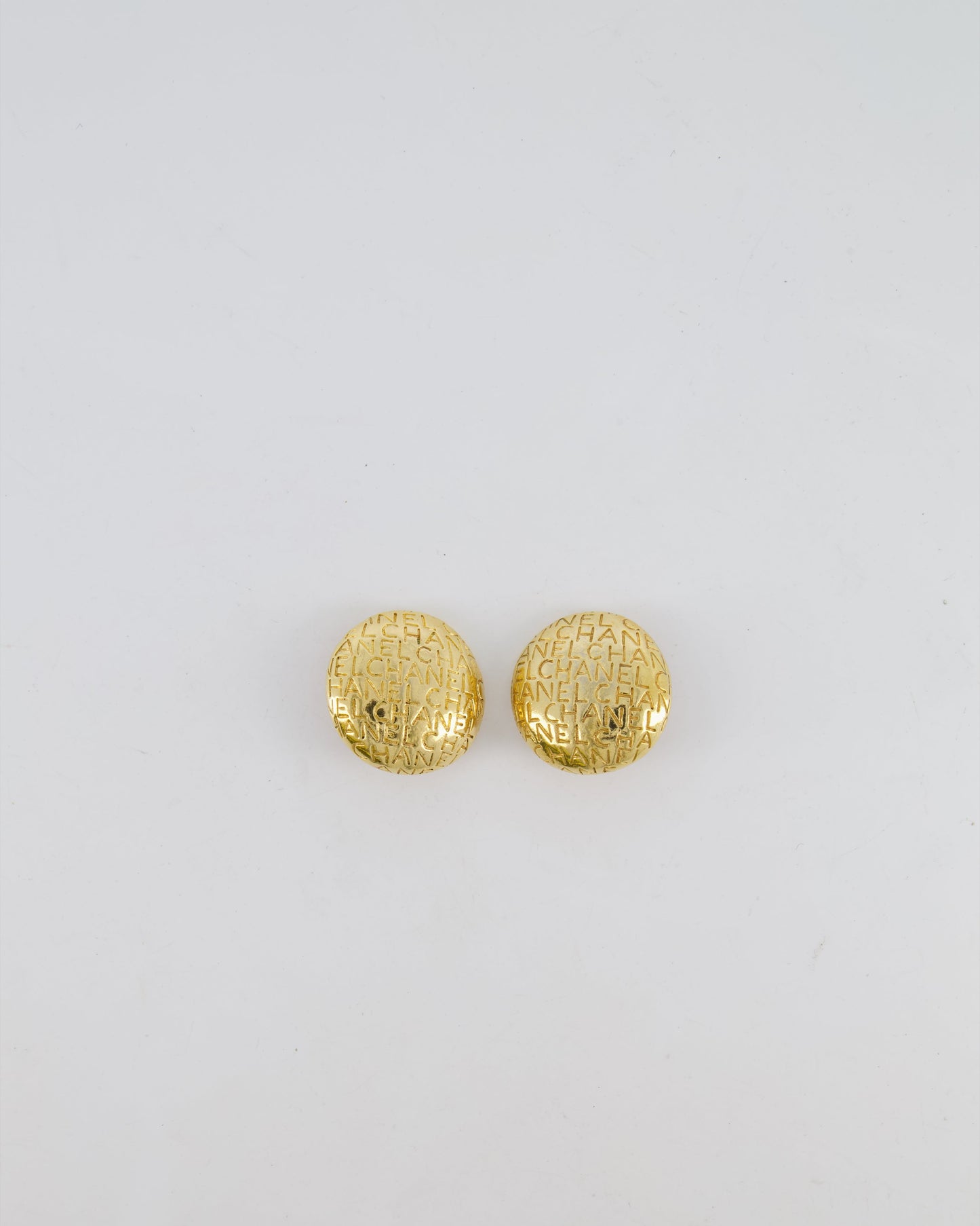 Chanel Vintage Gold Round Clip-On Earrings with Embossed Chanel Details