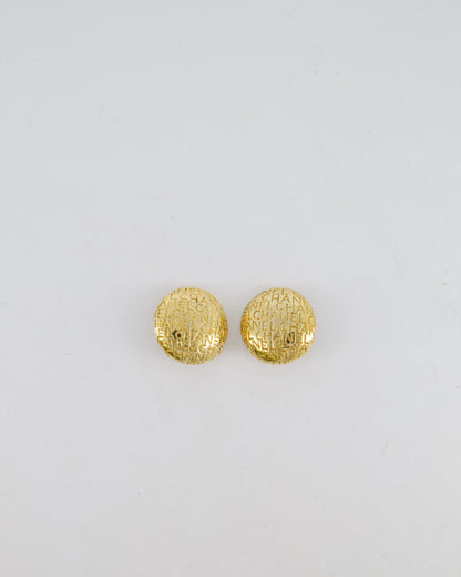 Chanel Vintage Gold Round Clip-On Earrings with Embossed Chanel Details