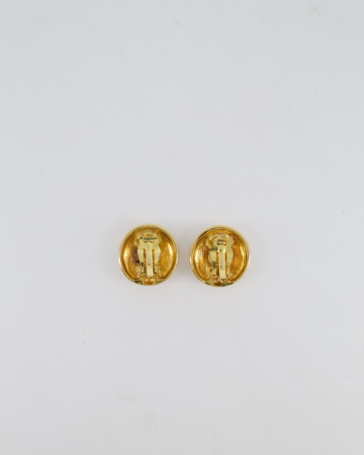 Chanel Vintage Gold Round Clip-On Earrings with Embossed Chanel Details