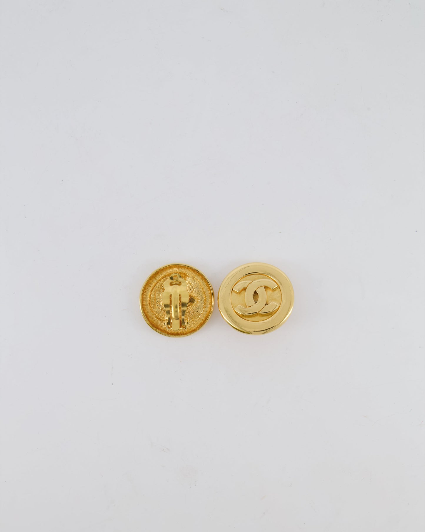 Chanel Vintage Gold Classic Round Clip-On Earrings with Gold CC Logo