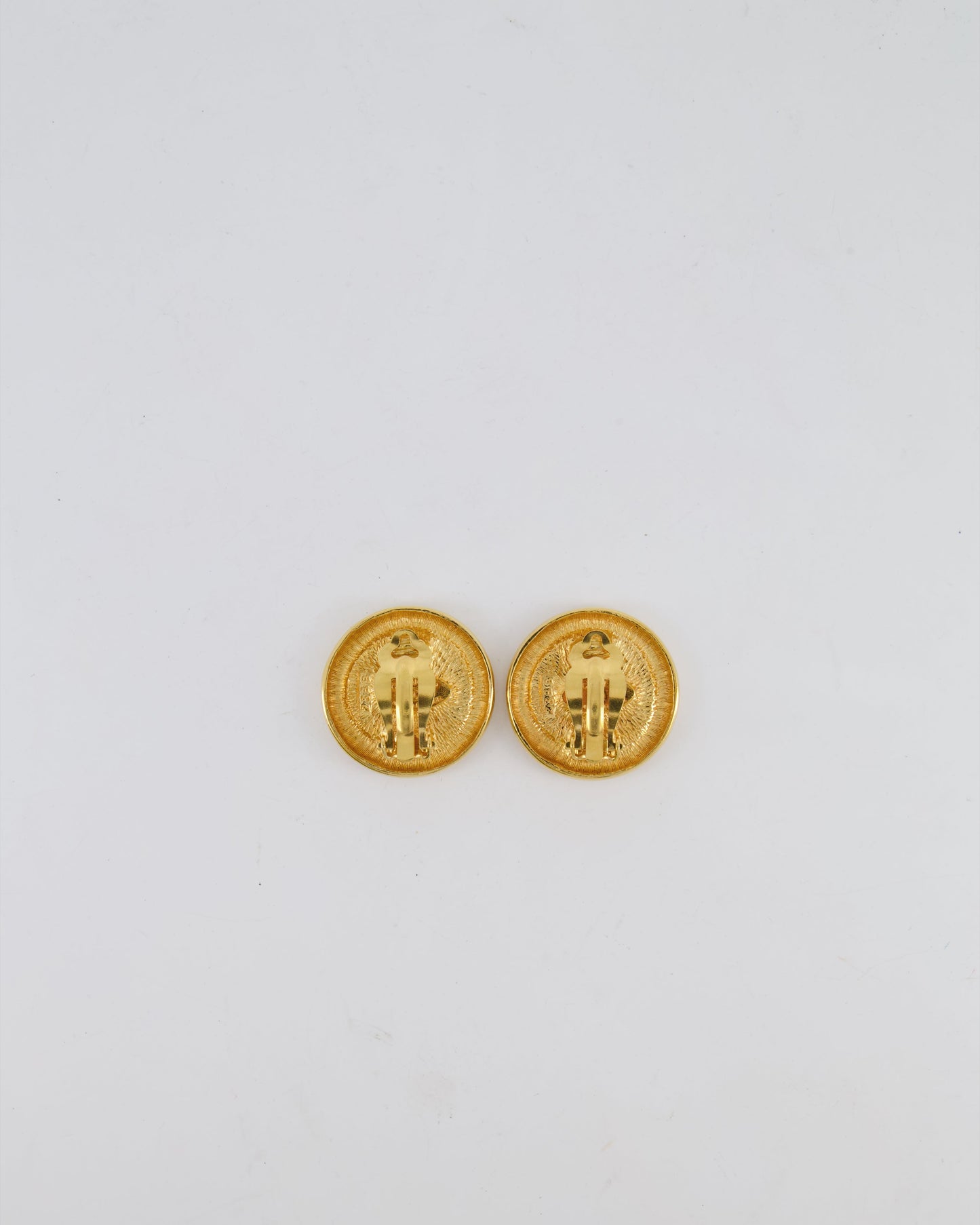 Chanel Vintage Gold Classic Round Clip-On Earrings with Gold CC Logo