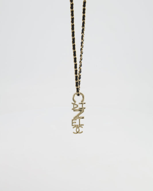 Chanel 22K Black Chain and Champagne Gold Necklace with Logo Pendant