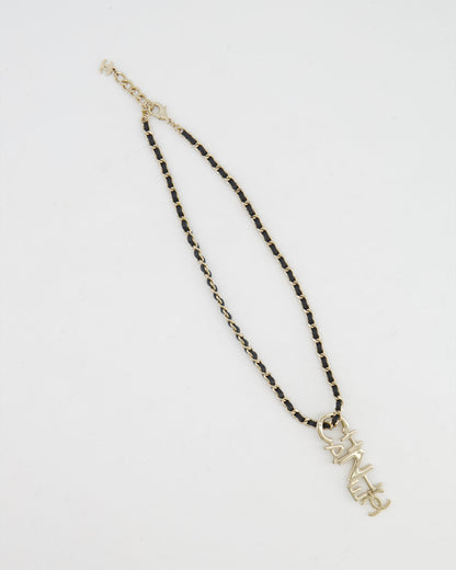 Chanel 22K Black Chain and Champagne Gold Necklace with Logo Pendant