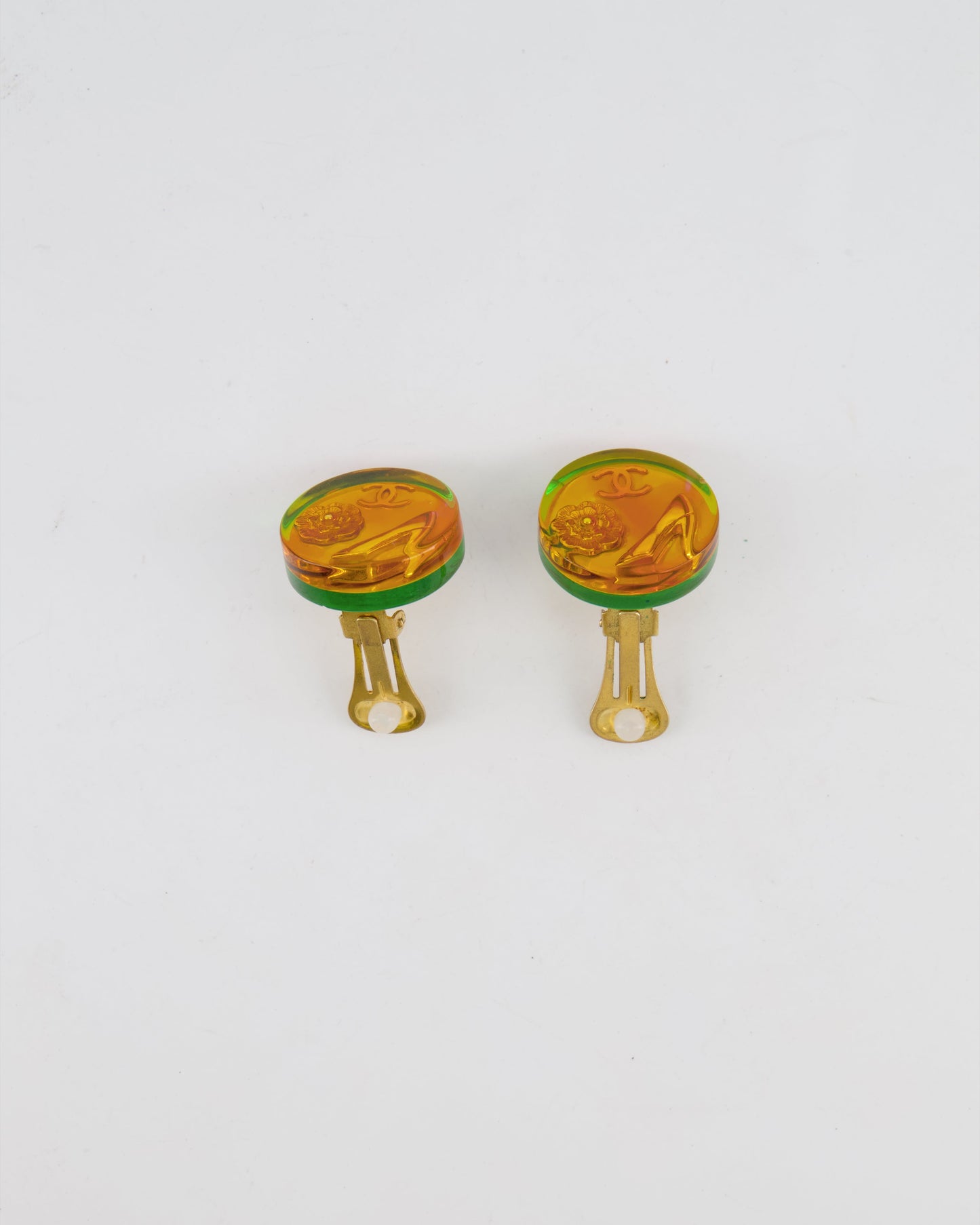 Chanel 97A Vintage Multicolour Holographic Round CC Logo Clip-On Earrings