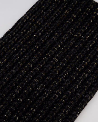 Chanel Black Grey and Gold Metallic Knitted Cashmere Blend Scarf with White CC Logo Button One Size