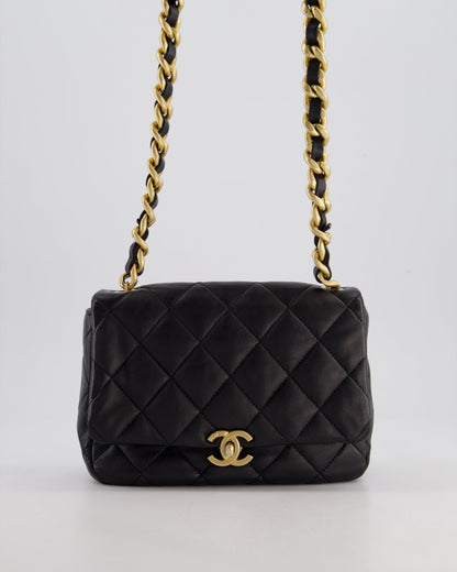 Chanel Black Small Single Flap Cross-Body Bag in Goatskin Leather with Gold & Black Hardware