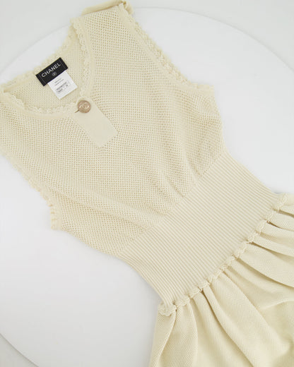 Chanel Cream Knit Sleeveless Mini Dress with Gold CC Logo Detail Size FR 38 (UK 10)